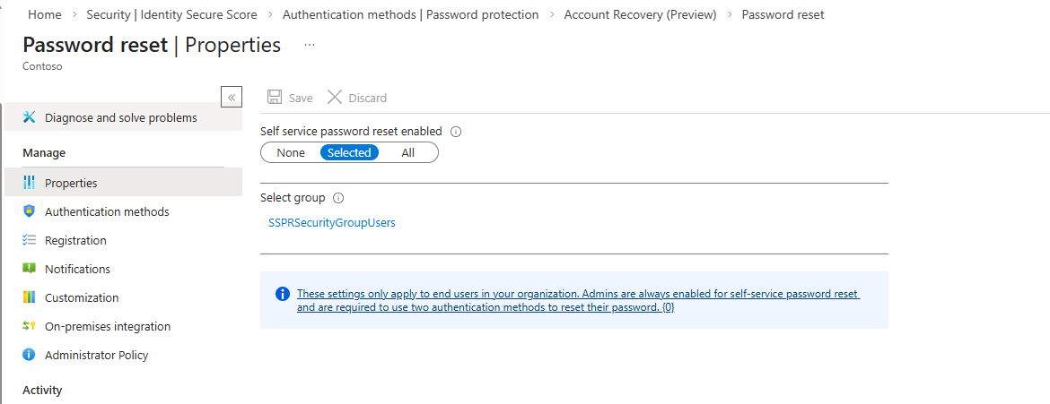 Self-service password reset properties